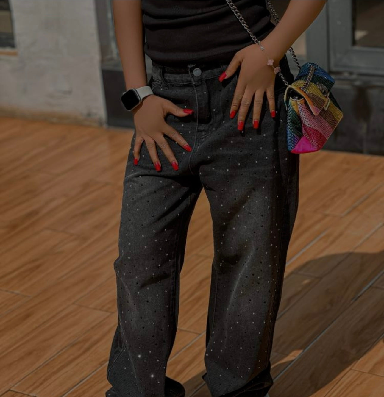 Rhinestone Trap Jean