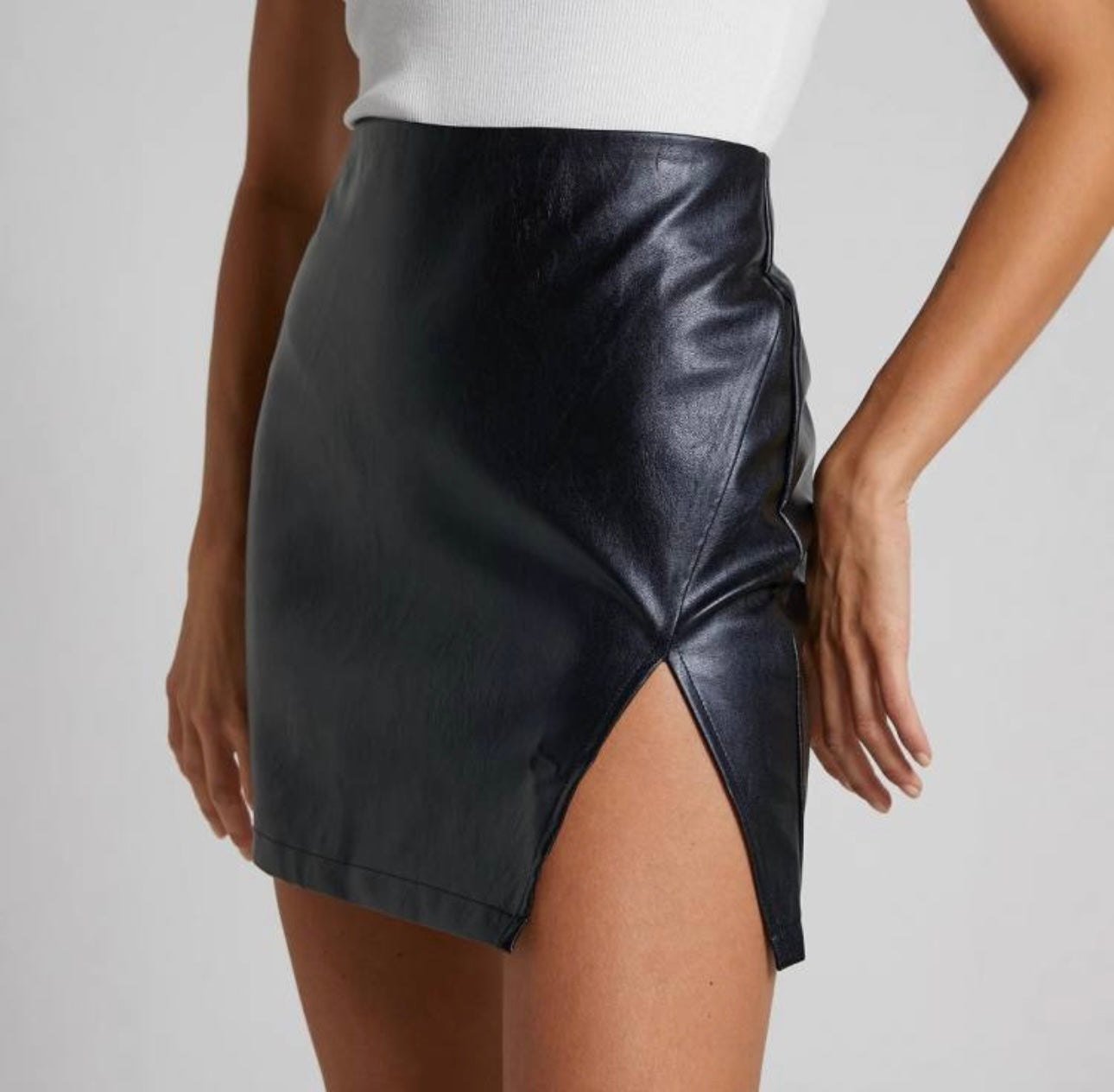 Faux Leather Slit Mini Skirt